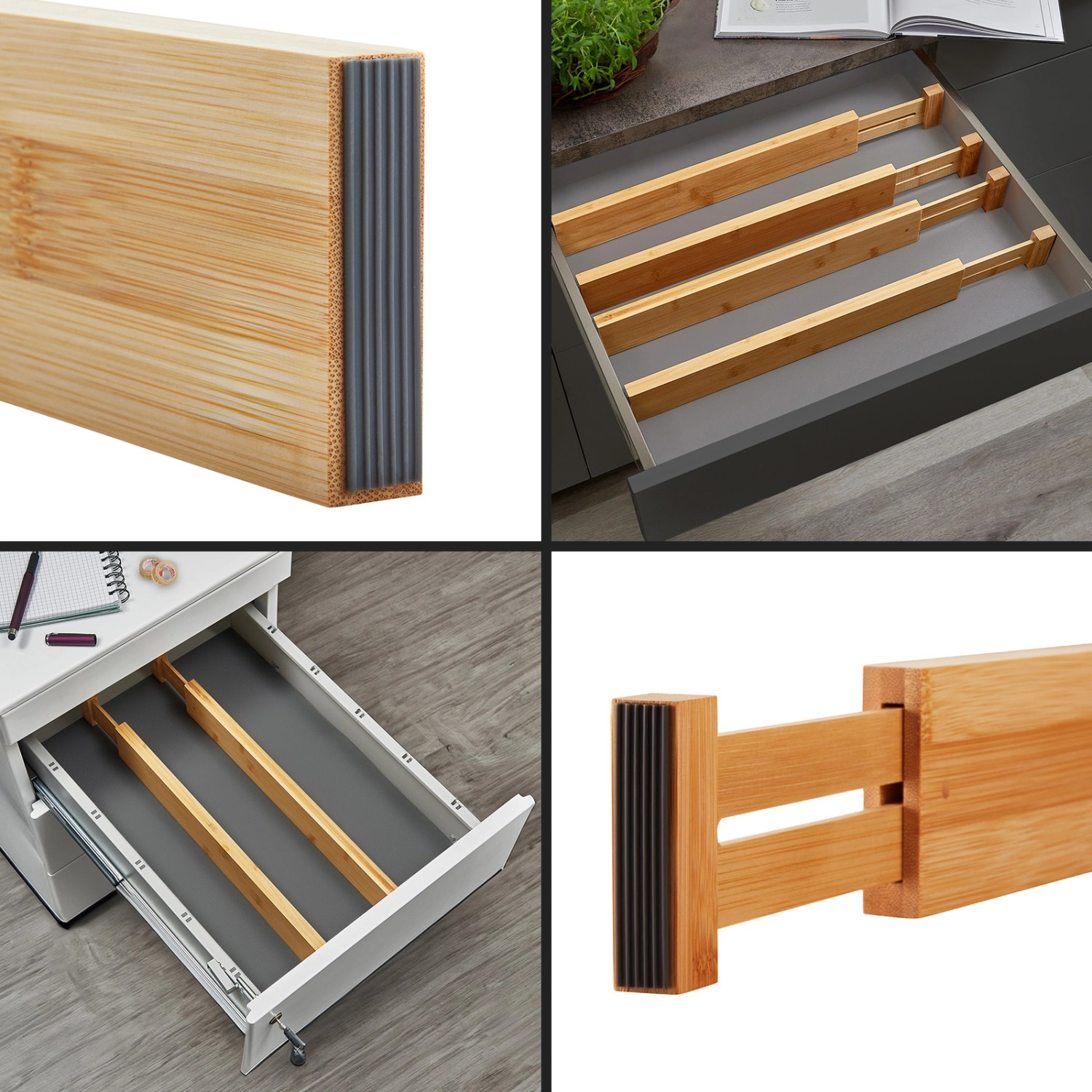 SOTECH 4-Teiliges ORGA-BOX Bambus Schubladen Trennsystem 430 bis 556 mm Höhe 63 mm mit Federmechanismus_4