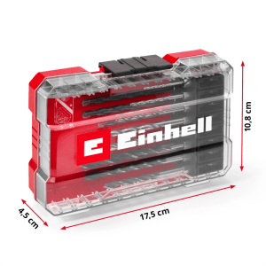 Einhell 16-tlg. Bohrer-Set für Holz, Stein, Metall in roter, transparenter M-CASE Aufbewahrungsbox, 17,5x10,8x4,5 cm.