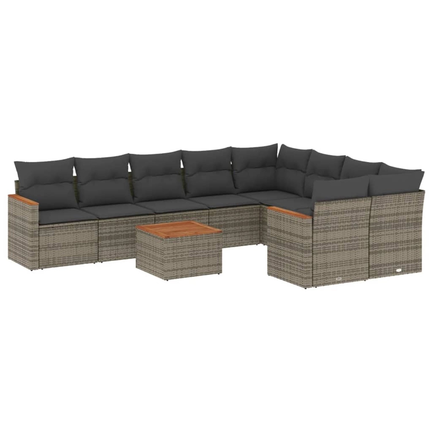 vidaXL 10-Tlg Garten-Sofagarnitur mit Kissen Grau Poly Rattan 3226312