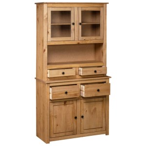 vidaXL Highboard Kiefer Panama, 93x40,5x180cm, Büroschrank mit Schubladen und Glastüren.