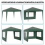 Grüner Wiltec Pavillon 3x3m mit abnehmbaren Seiten und Fenstern, zeigt verschiedene Aufbauvarianten als Gartenpavillon oder Partyzelt.