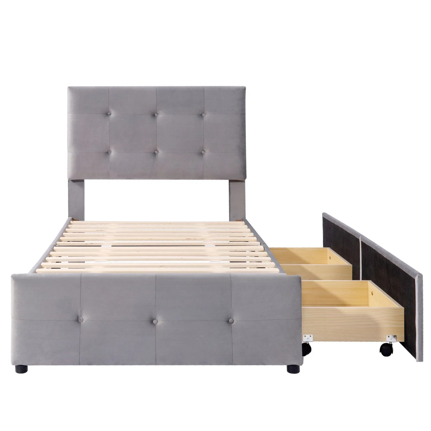 okwish Polsterbett 90x200cm mit Lattenrost Kinderbett Grau ohne Matratze