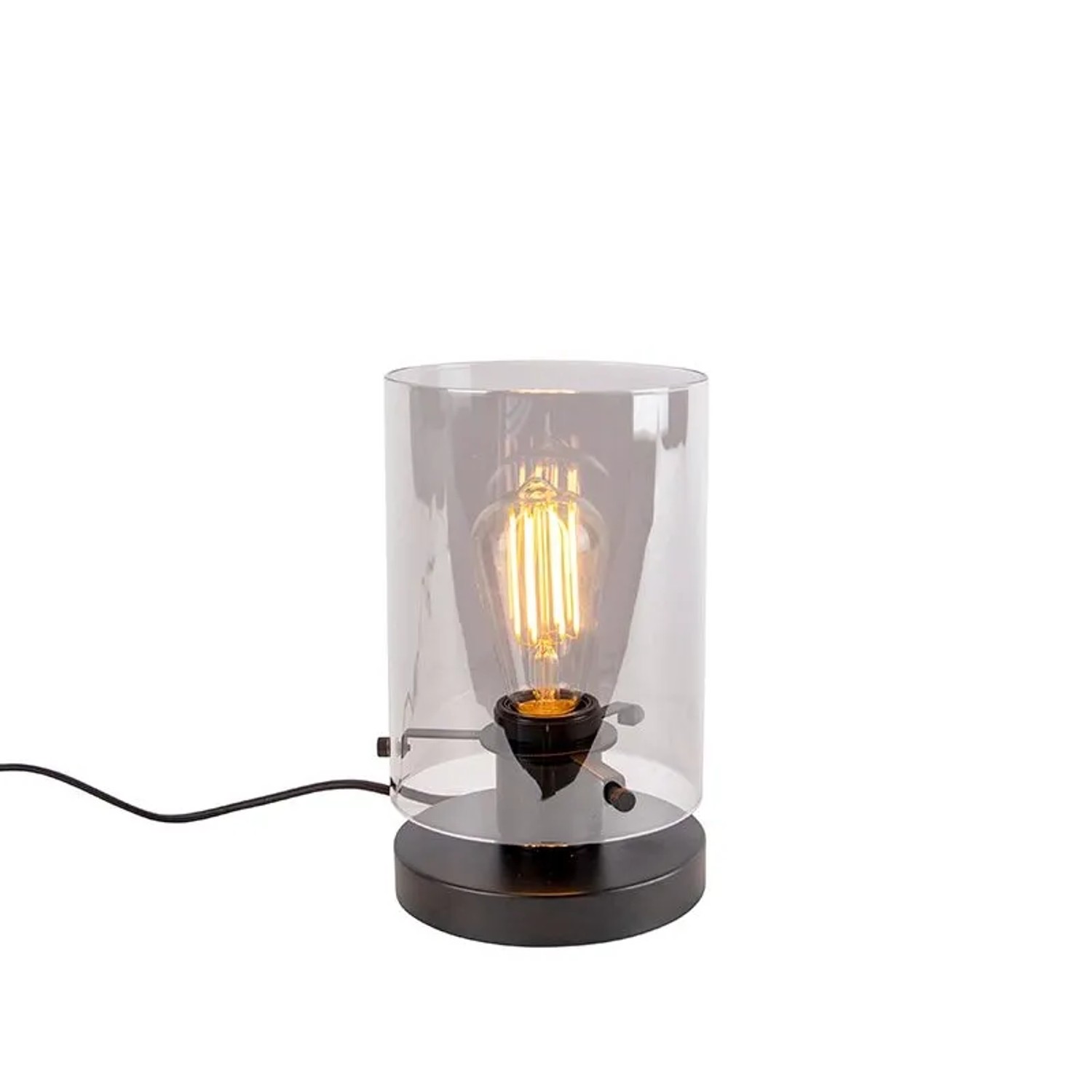 QAZQA Design Tischlampe Schwarz mit Rauchglas Kuppel