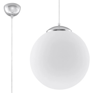 Sollux Lighting Hängeleuchte Ugo 40: Weiße Kugel-Lampe mit Chrom-Details für Wohnraum & Esszimmer.