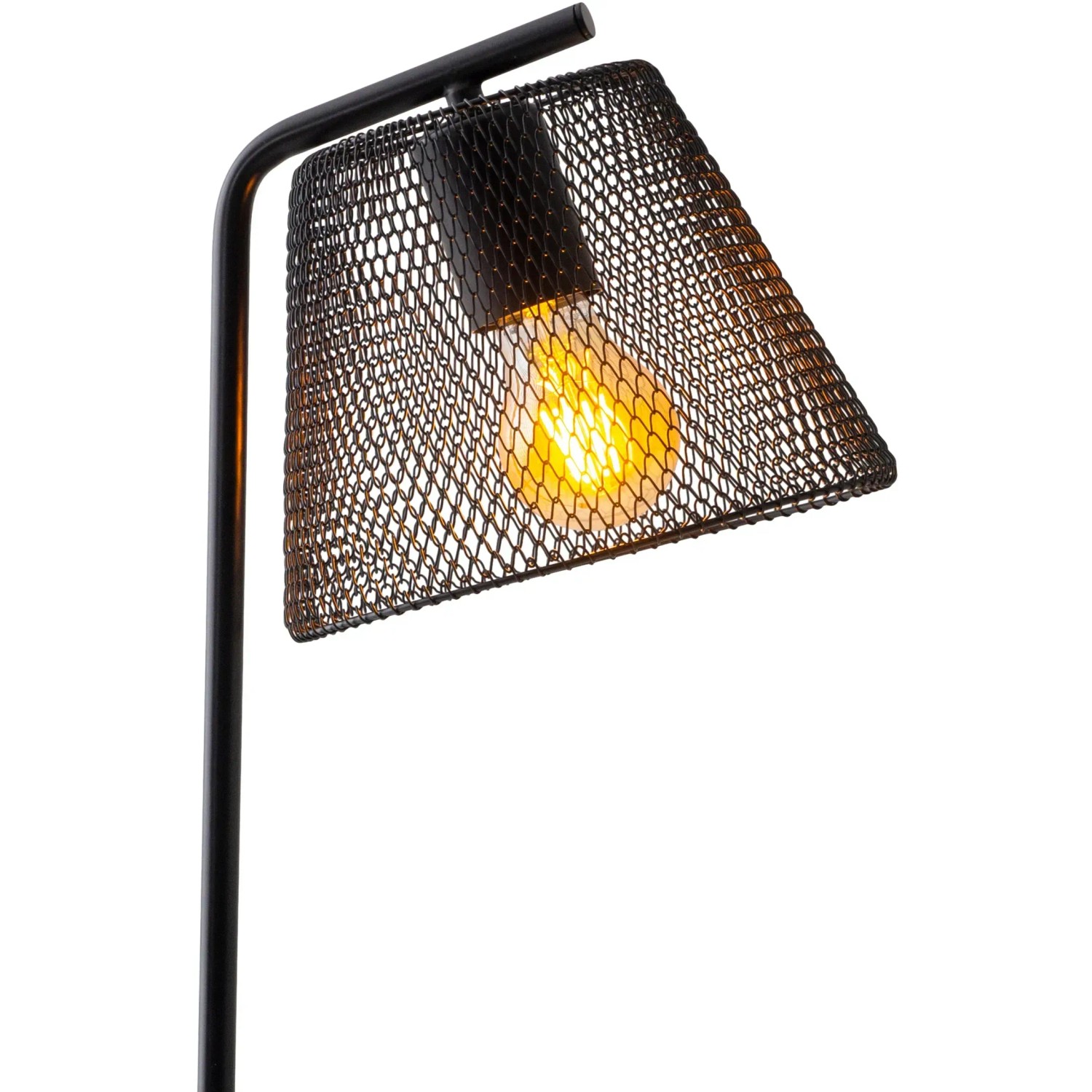 Schwarze Näve Stehleuchte Korie, 140 cm hoch, mit Gitter-Lampenschirm und E27 Fassung.