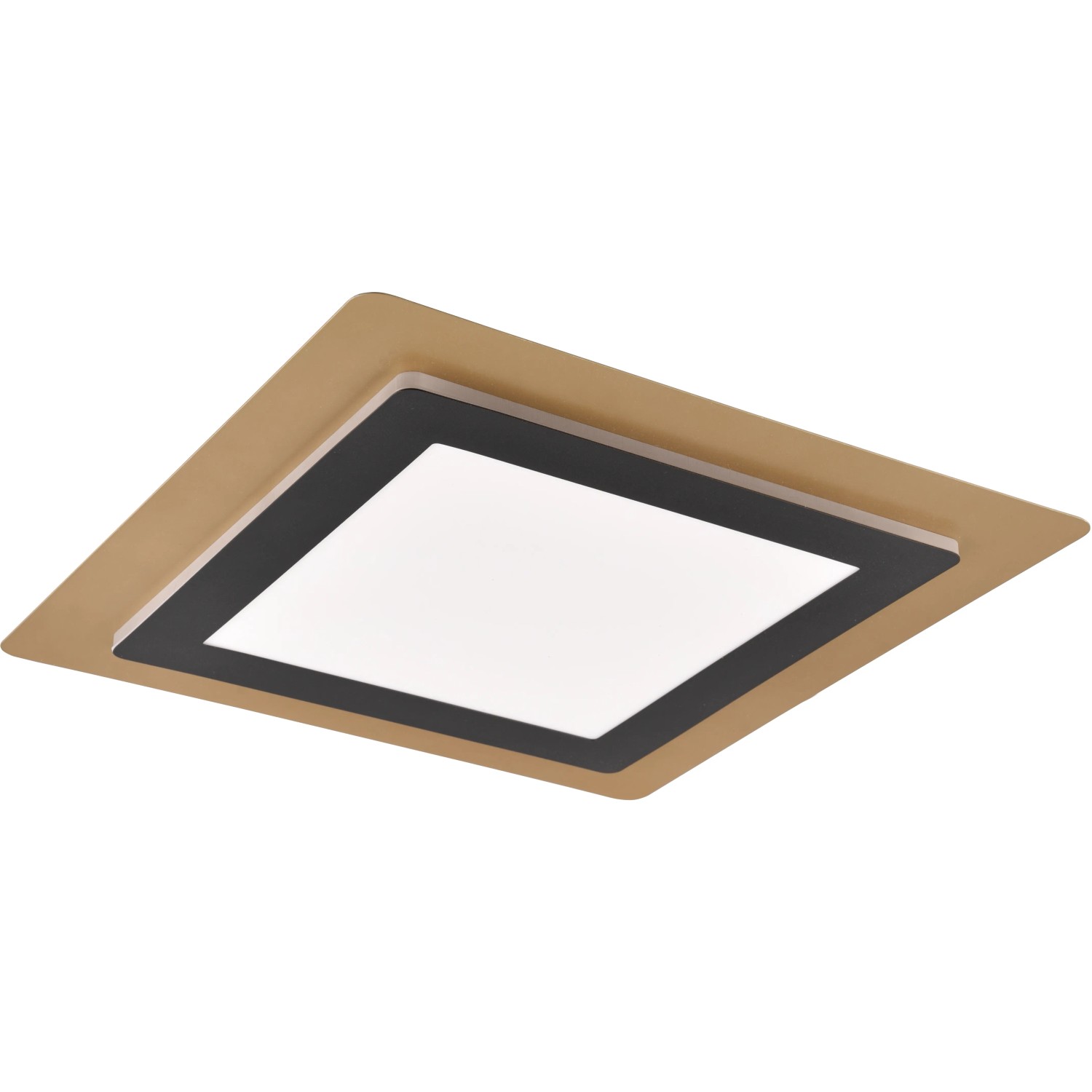 Moderne LED Deckenleuchte Morgan in Schwarz-Gold, quadratisch, 45x45 cm.