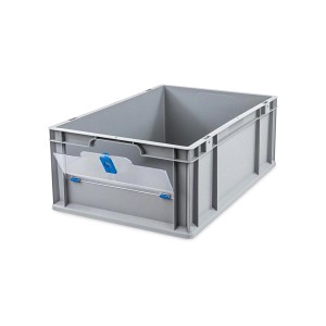 Graue PROREGAL Eurobox mit blauem Deckel, 44 Liter. Ideal zur Aufbewahrung und als Transportbox.