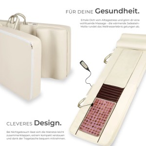 Tectake Shiatsu Massagematratze  Mit Jadestein Wärmematte 10 Vibrationsmotoren  186 50 x 60 x 11 cm Beige