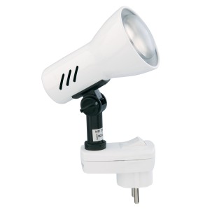 Weiße Briloner Steckdosenlampe Fiche mit drehbarem Kopf für E14 Leuchtmittel (max. 25W).
