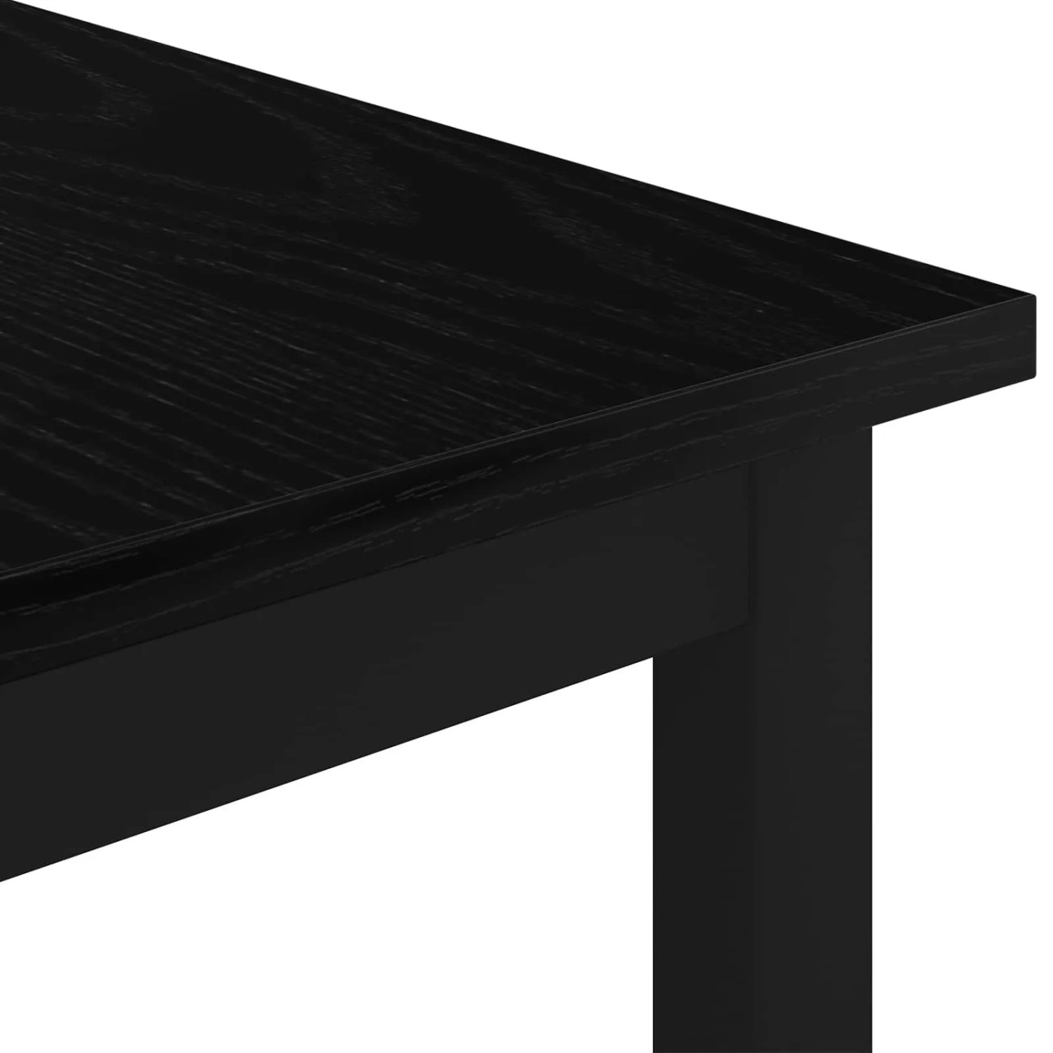 Detailansicht: Schwarzer Couchtisch in Eichen-Optik aus Holzwerkstoff.