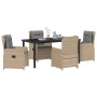 Beige 5-tlg. Garten Essgruppe aus Polyrattan mit Tisch und 4 Stühlen.