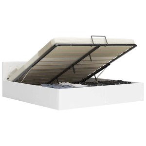 Weißes vidaXL Stauraumbett (180x200 cm) mit hydraulischem Hebemechanismus und Kunstlederbezug.