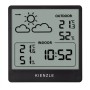 Schwarze Kienzle Funk-Wetterstation Slim mit Anzeige von Innen-/Außentemperatur, Luftfeuchtigkeit und Uhrzeit.