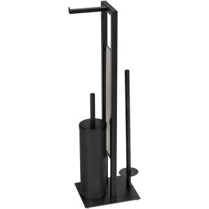 Wenko WC-Garnitur Rivalta Schwarz: Stand-WC-Bürste mit Papierhalter und Ersatzrollenhalter.