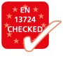 EN 13724 Geprüft Siegel für Briefkästen, rotes Quadrat mit Sternen und Haken.