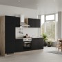 Moderne Flex-Well Küchenzeile Capri, 270 cm, Schwarz Matt und Endgrain Oak Dekor.