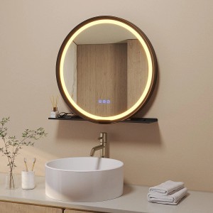 Aquabatos Rund 60 cm Badspiegel mit Beleuchtung LED Spiegel mit Ablage Schwarzer Aluminiumrahmen 3 Lichtfarben Dimmbar Antibeschlag Lichtspiegel