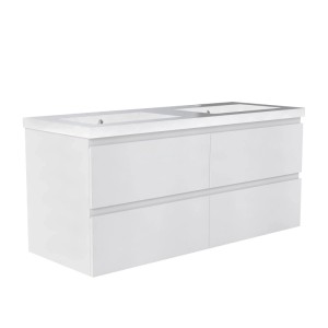 AICA Waschtisch mit Unterschrank, 120 cm, weiß matt, mit 4 Schubladen und Mineralgussbecken.
