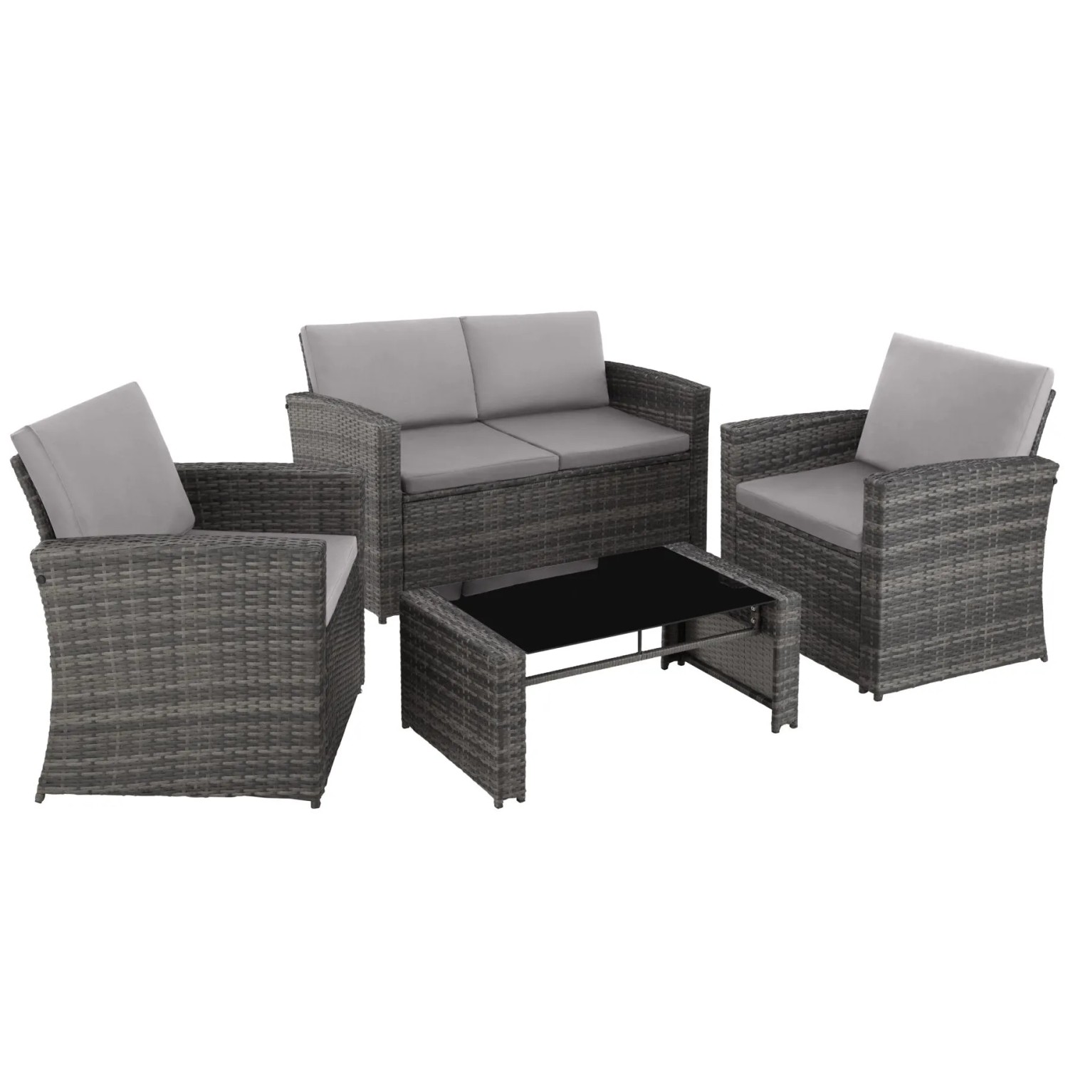 Tectake Rattan Lounge Jesolo Für 4 Personen Widerstandsfähig  122 x 70 x 76 cm Grau Hellgrau