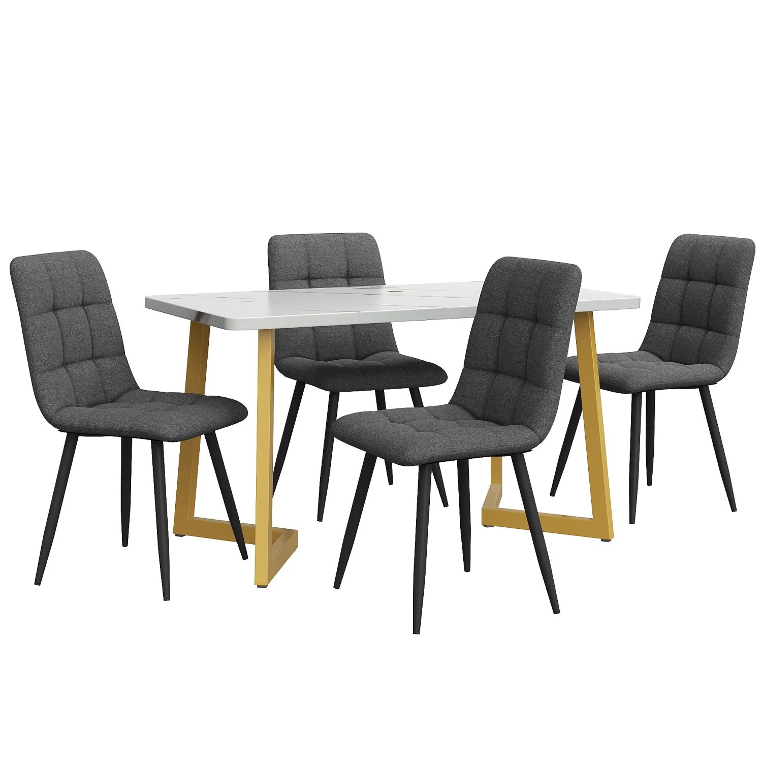 Merax Essgruppe 5-tlg mit 117cm Esstisch  4 Leinenstühle Dunkelgrau  Tischbeine Gold