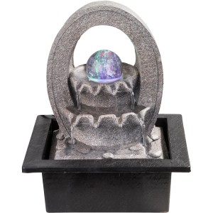 Grauer LED-Tischbrunnen Albert von Globo im Asia-Design mit RGB-Farbwechsel.