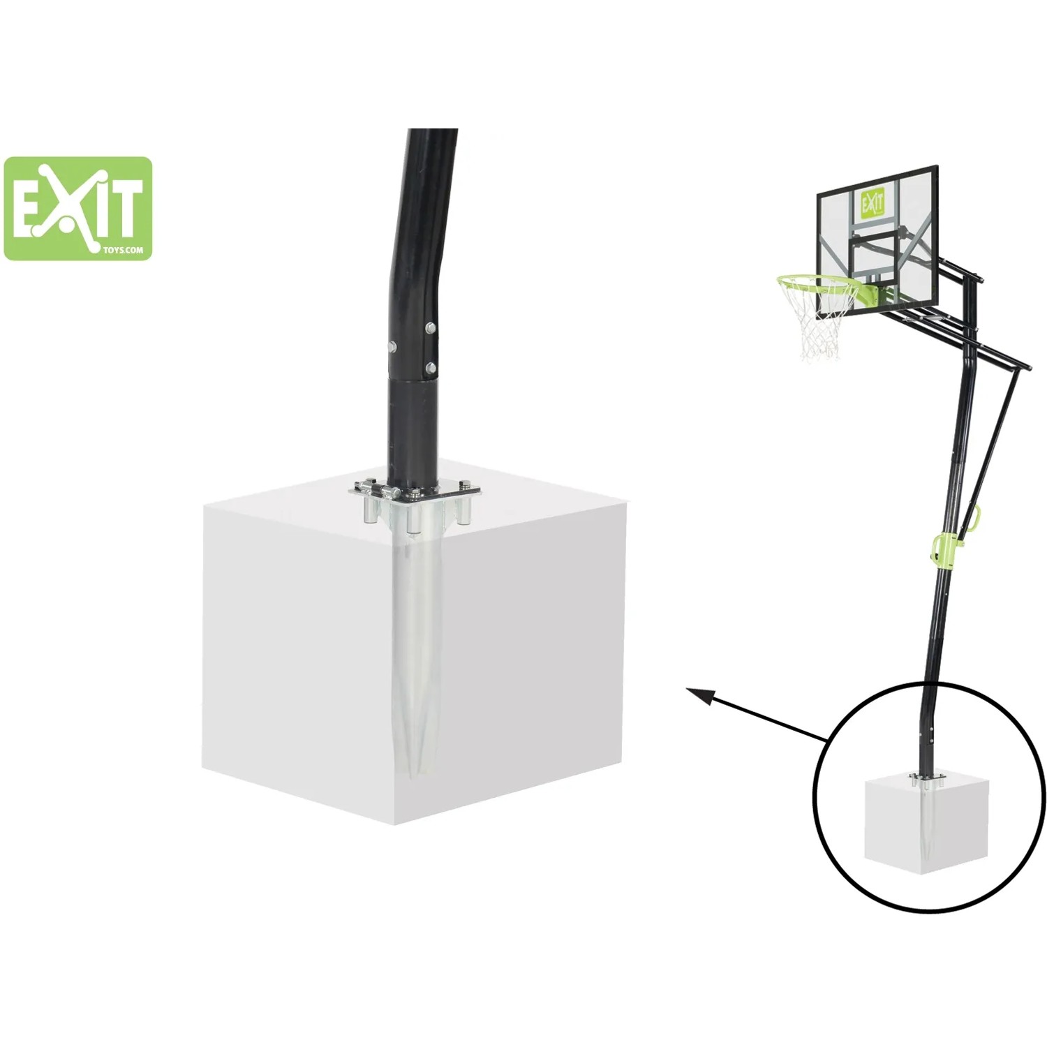 EXIT Galaxy Basketballkorb zur Bodenmontage, grün/schwarz, mit Bodenverankerung.