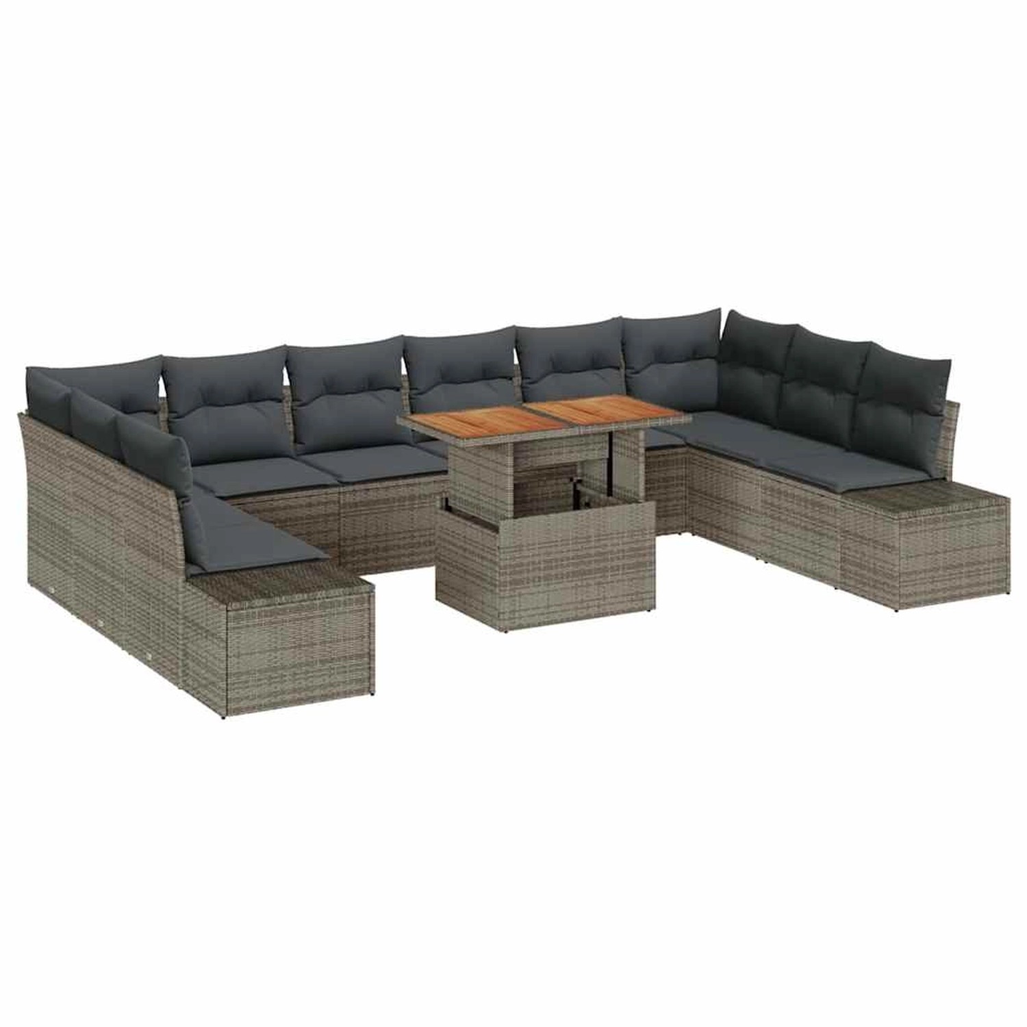 vidaXL Garten-Sofa-Set mit Speicher 11-Tlg Grau Poly Rattan 3358750 günstig online kaufen
