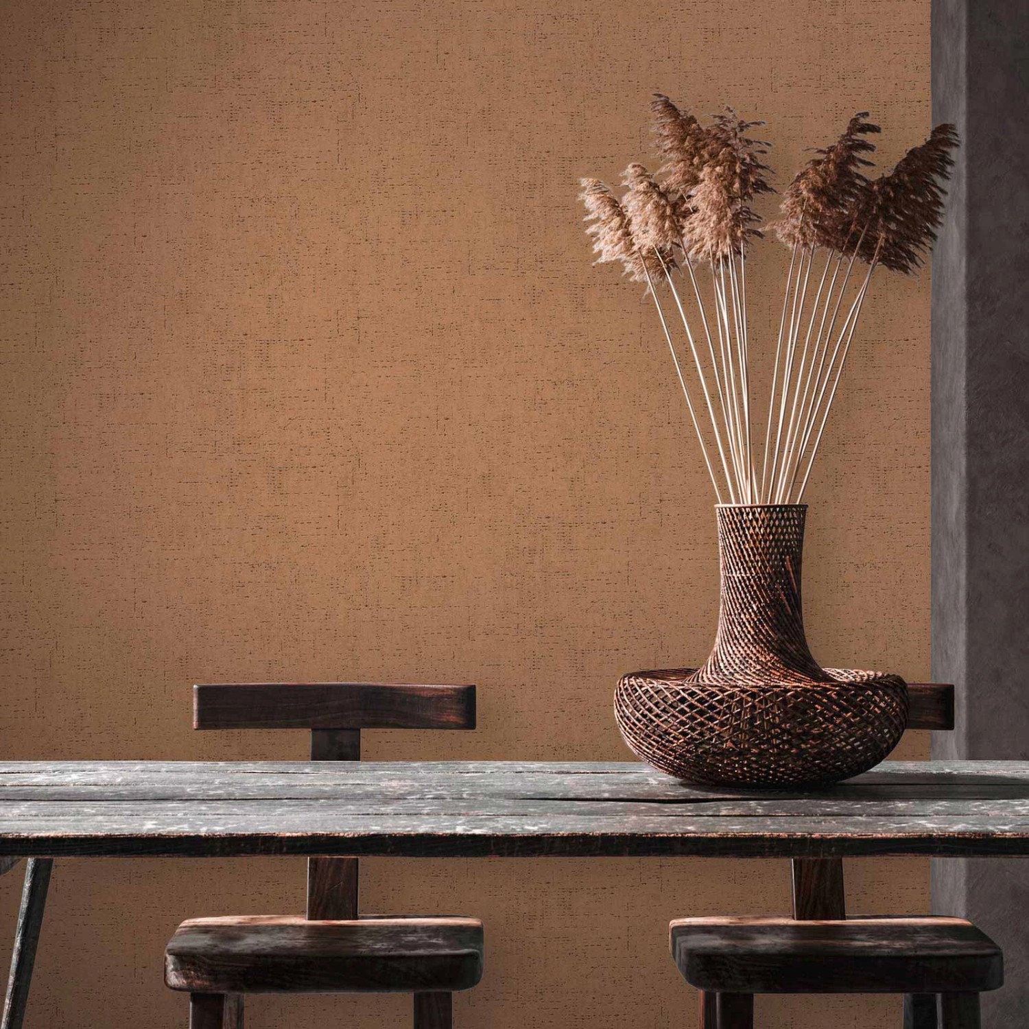 Bricoflor Ethno Tapete in Kupferbraun mit Used Look und dezentem Muster für Wohn- und Esszimmer.