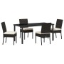 Schwarze 5-tlg. vidaXL Garten Essgruppe aus Poly Rattan mit Tisch und 4 Stühlen.