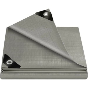 Graue WOLTU Abdeckplane 4x5 m, wasserdicht, mit Ösen für Bau und Garten.