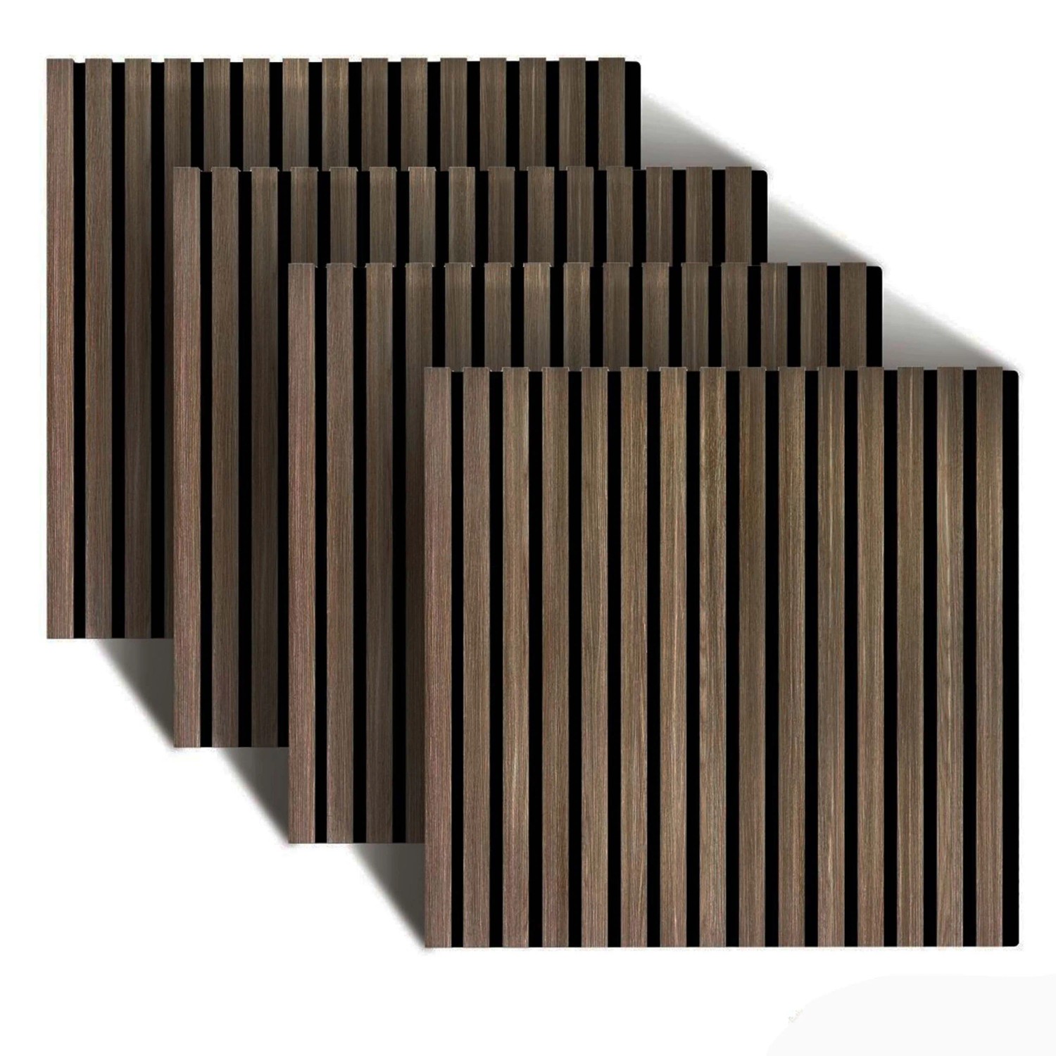 Relaxdays Akustikpaneele 4er Set MDF PET Eichenholz Eiche Dunkel Schallabsorbierend 60 cm x 60 cm x 1,8 cm