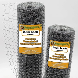 Aquagart Sechseckgeflecht, 50cm hoch, verzinkt, als Hühnerzaun oder Kaninchendraht