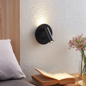 Moderne, schwarze LED Wandlampe Lucande Magya aus Aluminium, 2-flammig für Wohnzimmer.