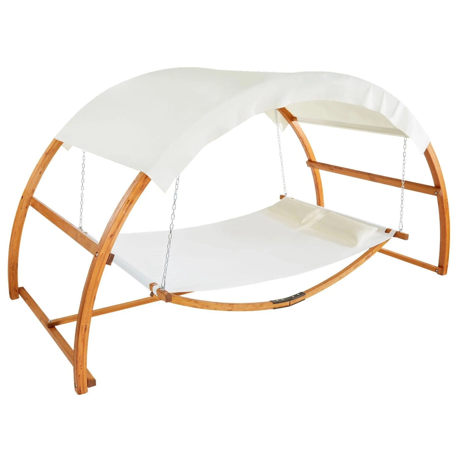 Tectake Hängematte Locarno Mit Holzgestell  Für 2 Personen Großes Sonnendach  Inkl  2 Kissen  328 x 160 x 171 50 cm Teak