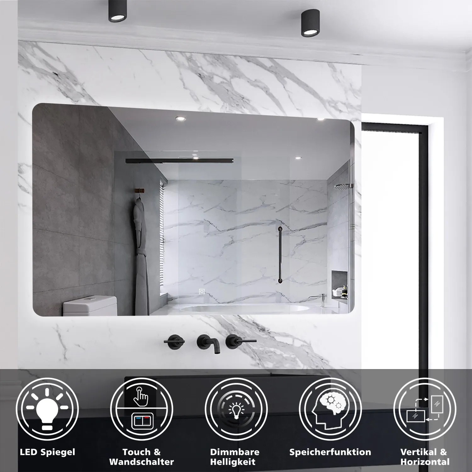 Aica Sanitär Badspiegel 120x80 cm Spiegel mit LED Beleuchtung Touch Wandschalter Kaltweiß Dimmbar Memory Wandspiegel Badezimmerspiegel_3