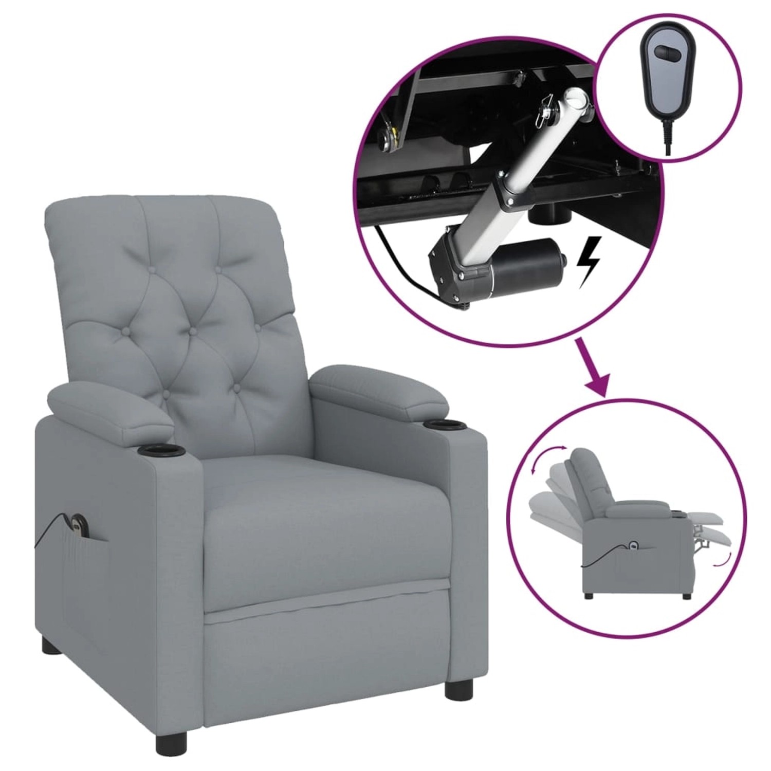 vidaXL Relaxsessel Elektrisch Hellgrau Stoff 3098839 günstig online kaufen