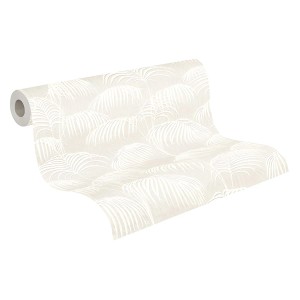 Rolle PROFHOME Tapete mit Palmenmuster in Creme-Weiß, matte Textiloptik.