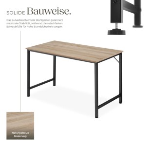 Tectake Schreibtisch Jenkins im Industrial Style mit Holzplatte in Eiche Sonoma und schwarzem Stahlgestell.