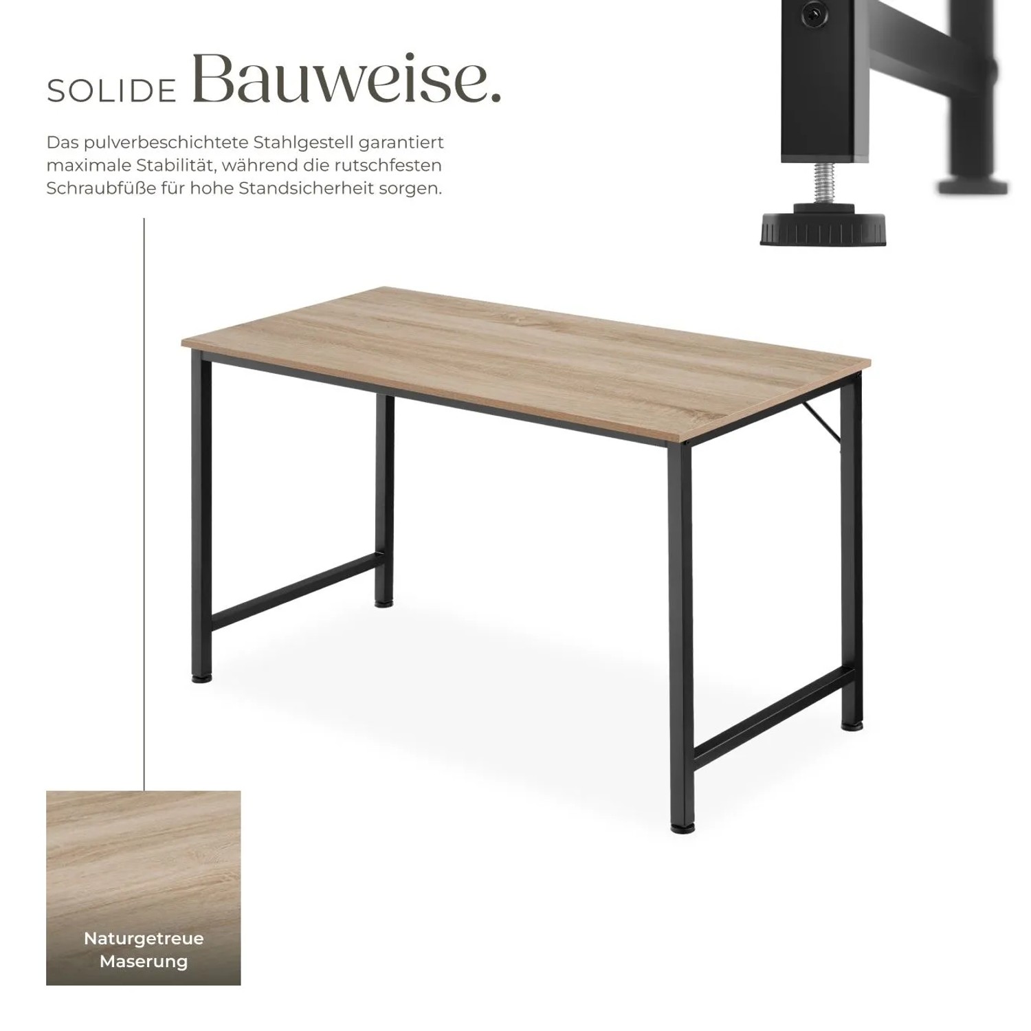 Tectake Schreibtisch Jenkins im Industrial Style mit Holzplatte in Eiche Sonoma und schwarzem Stahlgestell.