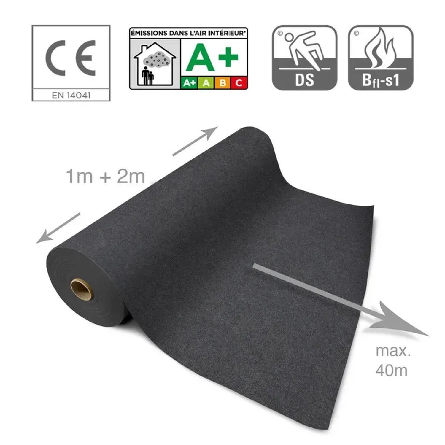 Dunkelgrauer KARAT Messeteppich Sintra als Rollenware, individuell auf Maß zuschneidbar.