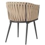 Proregal 2er-Set Aluminium-Gartenstuhl HxBxT 82x61x57 cm Sitzhöhe 50cm Olefin Seilgeflecht Rope Creme Kissen Hellbraun Outdoor Stuhl Armlehne_7