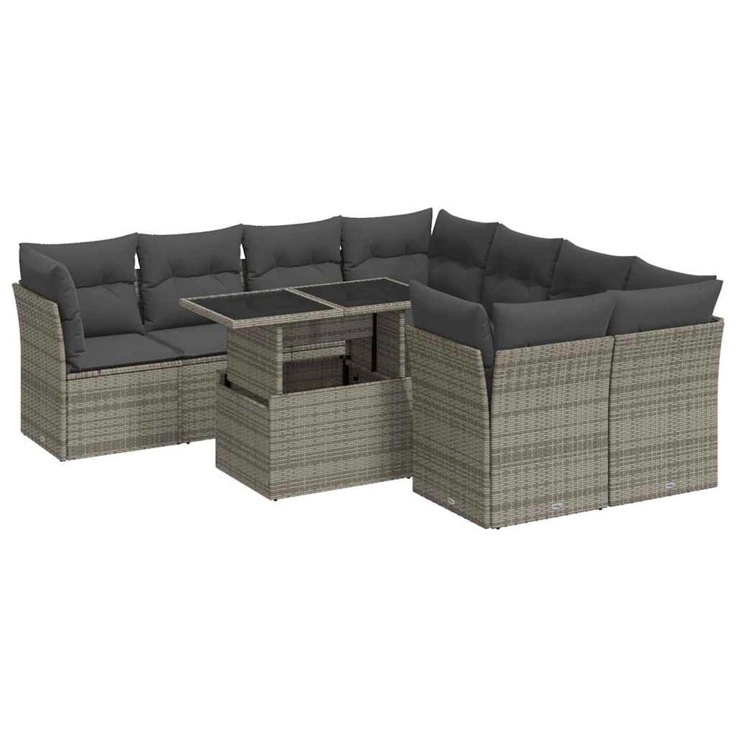 vidaXL 9-Tlg Garten-Sofagarnitur mit Kissen Grau Poly Rattan 3326131 günstig online kaufen