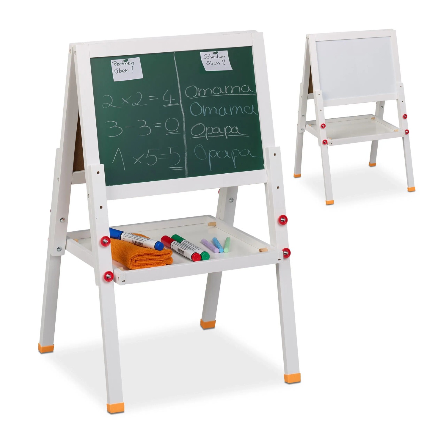 Relaxdays Standtafel mit Whiteboard Kiefernholz MDF Weiß Grün Höhenverstellbar Magnetisch 77 cm x 39 cm x 44,5 cm