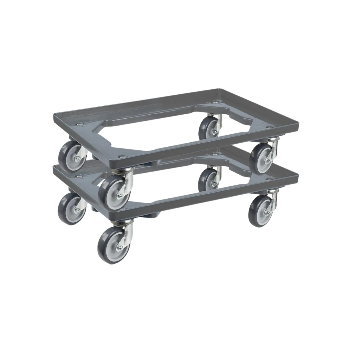 PROREGAL SparSet: 2 graue Transportroller für Euroboxen (60x40 cm) mit Gummirädern. Traglast 300 kg.