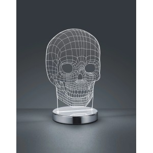 Chromfarbene LED Tischleuchte Skull mit Totenkopf-Design, Lichtfarbe einstellbar.