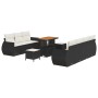 Schwarzes 10-tlg. vidaXL Garten-Sofa-Set aus Poly Rattan mit Tisch und Hockern.