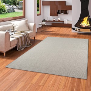 Quadratischer, grauer Sisalteppich (160x160 cm) der Marke Snapstyle im Wohnzimmer.