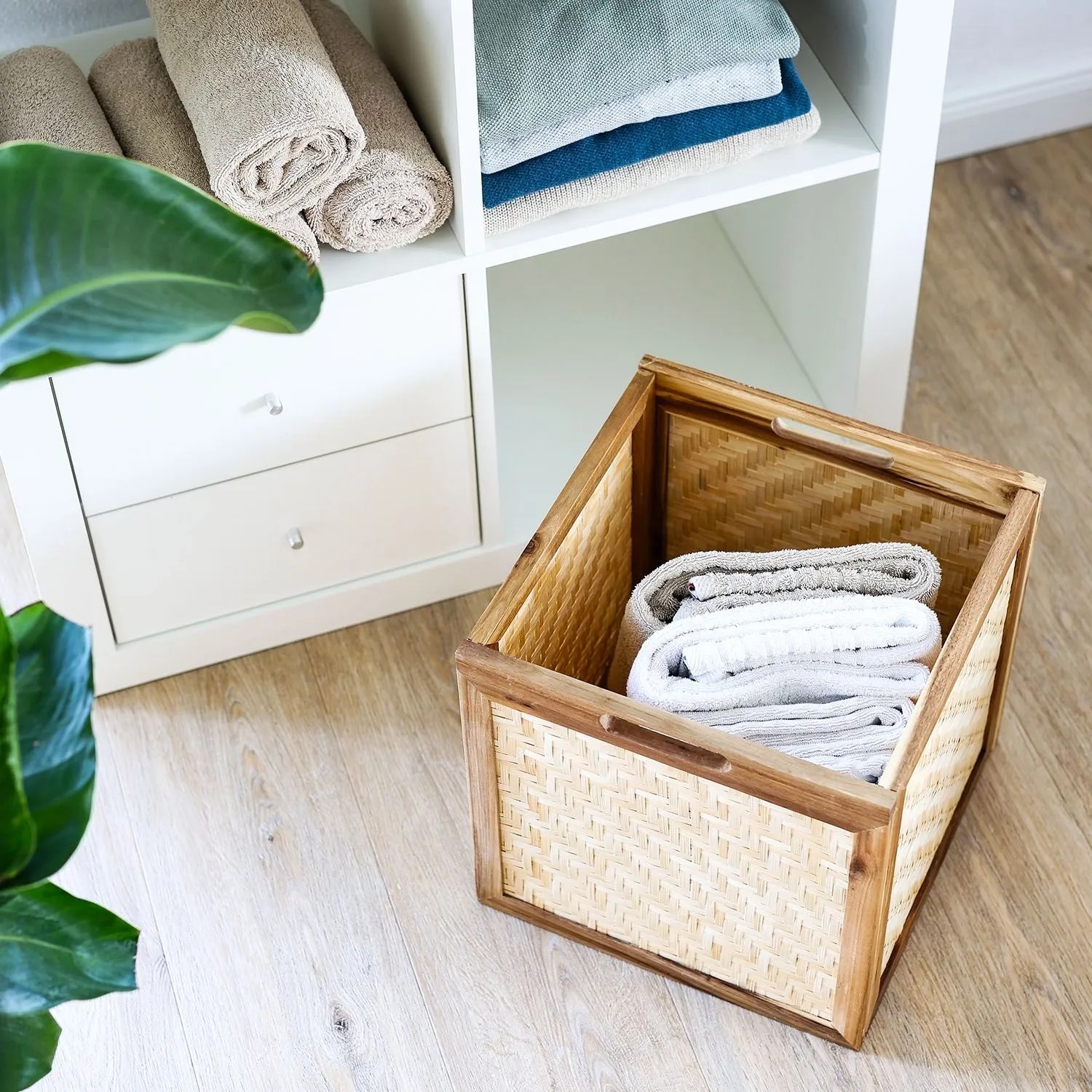 HMF 37640-M1 Aufbewahrungskorb Kallax Regale Korb Rattan Wiener Geflecht und Akazienholz Muster 1 32 x 34 x 32 cm_6