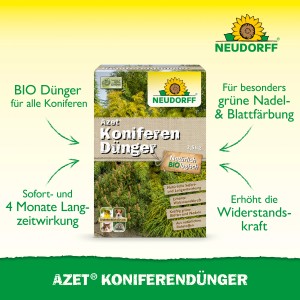 Neudorff Azet Koniferen-Dünger 2,5kg Packung für grüne Nadeln und Blätter.