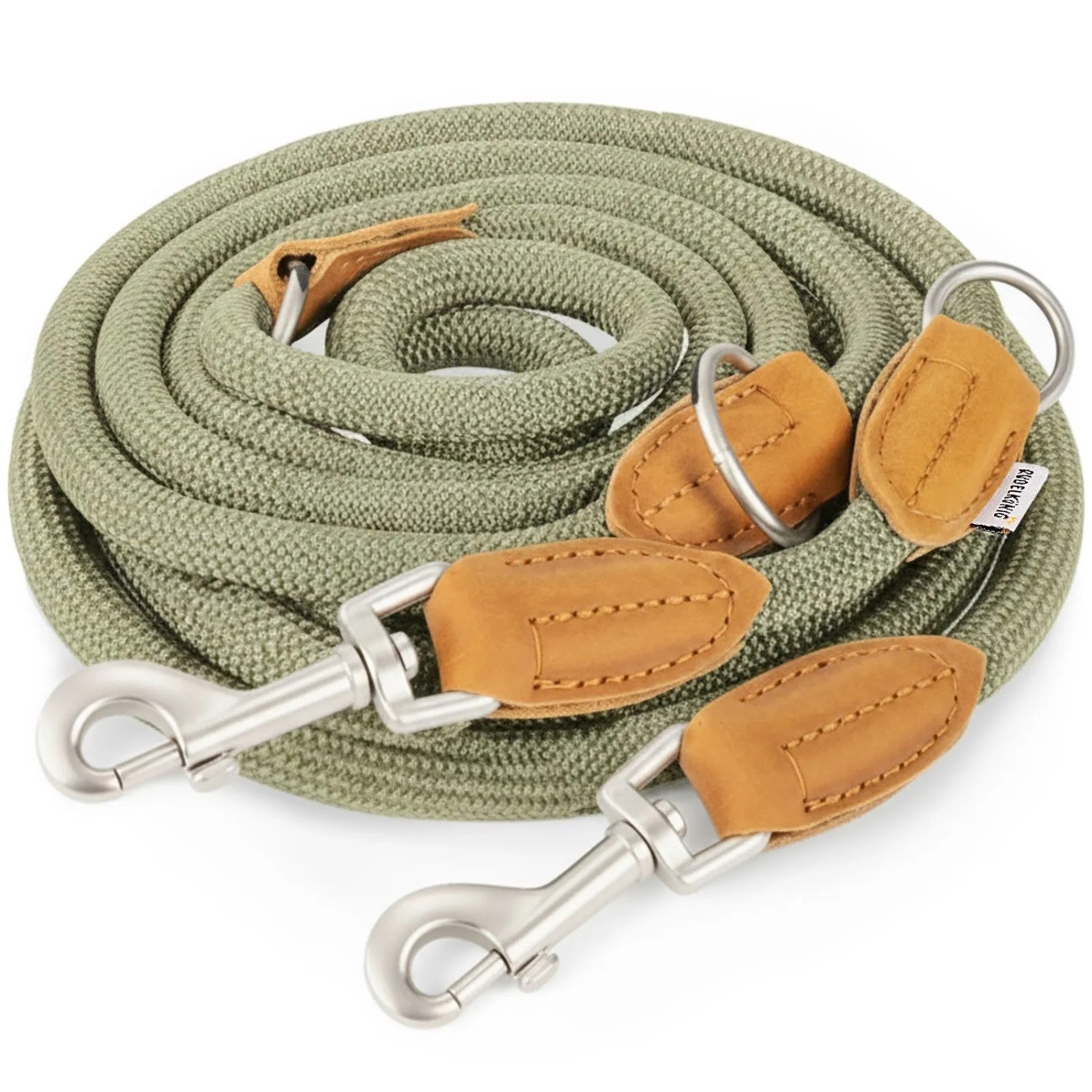 Rudelkönig Hundeleine Emma Verstellbar 230 cm Kletterseil mit Lederdetails Grün